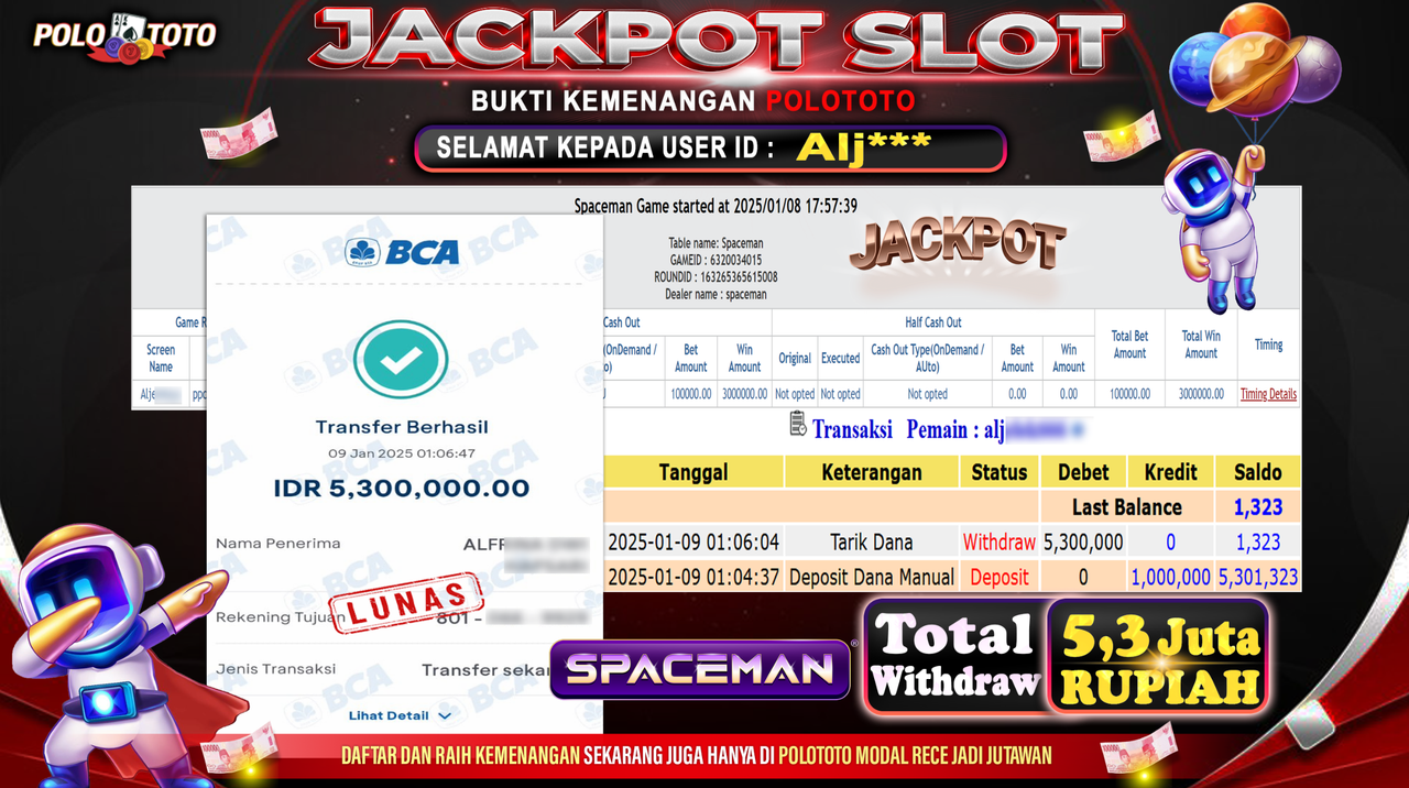 POLOTOTO JACKPOT SLOT SPACEMAN Rp.5,300.000,-