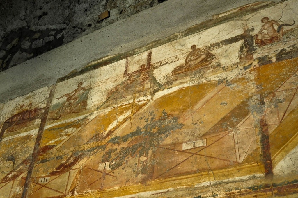 Suburban baths erotic paintings on the walls of the dressing room