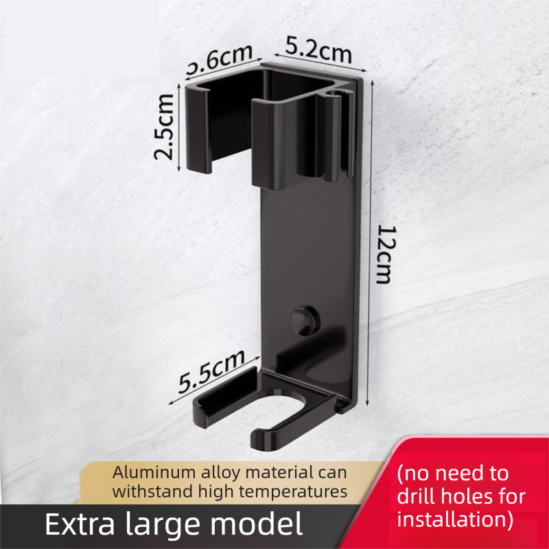 Large Black Wall-Mounted Aluminum Curling Iron Holder with Tidy Cord - Heat-Resistant Hair Straightener Storage Rack for Diameter ≥ 36mm