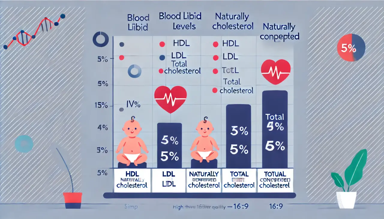 Comparison of blood lipid levels (HDL, LDL, Total Cholesterol) between IVF and naturally conceived babies.