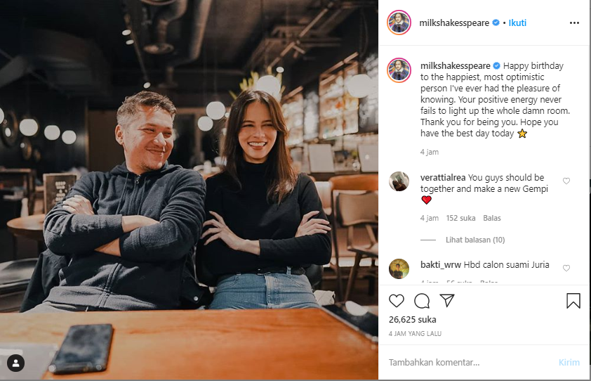 Juria Hartmans tulis ucapan ulang tahun untuk Gading Marten