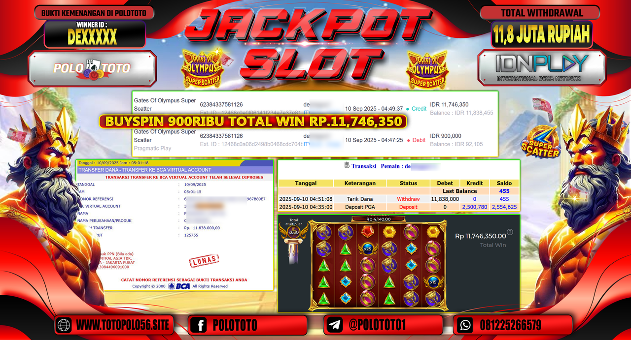 POLOTOTO JACKPOT SLOT GATES OF OLYMPUS SUPER SCATTER Rp.11.838.000,-