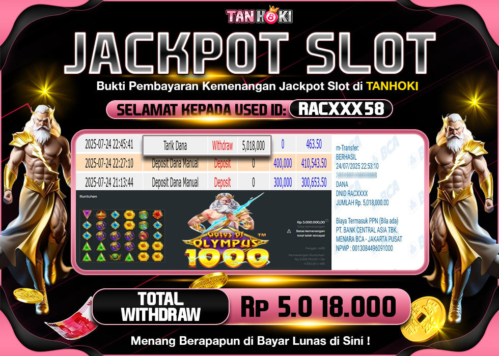 TANHOKI JACKPOT SLOT GATES OF OLYMPUS 1000 Rp.5.018.000,- LUNAS