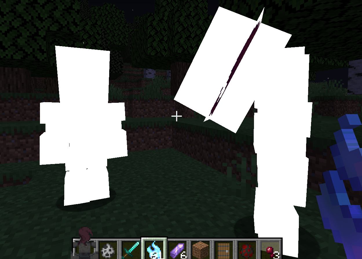 A Minecraft screenshot of two knights with pure white, glowing textures.