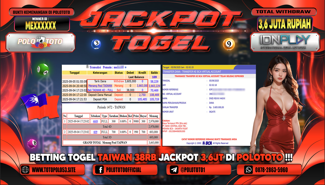 POLOTOTO JACKPOT TOGEL TAIWAN POOL Rp.3.605.000,-