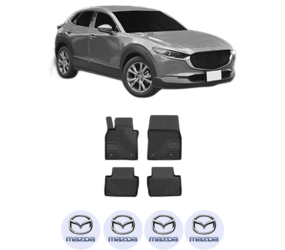 Set covorase presuri MAZDA CX-30 din 2019-2024, auto, din cauciuc thermoplastic, 4 Stickere auto cu MAZDA