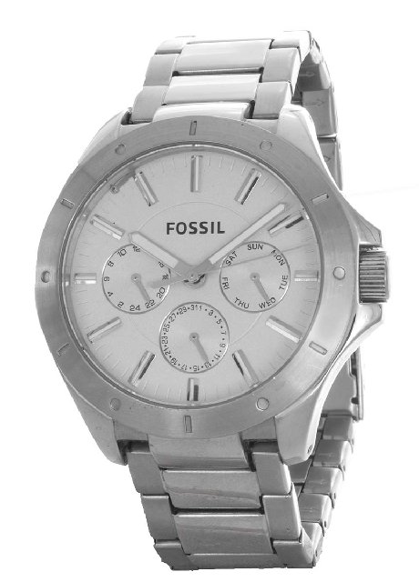 fossil chronograph silver dial men's watch