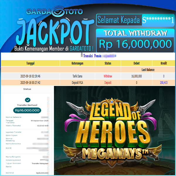 JACKPOT DI PERMAINAN SLOT LEGEND OF HEROES MEGAWAYS WD Rp16.000.000,- DIBAYAR LUNAS GARDATOTO 