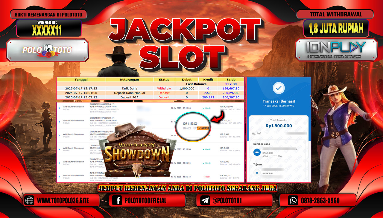 POLOTOTO JACKPOT SLOT WILD BOUNTY SHOWDOWN Rp.1.800.000,- LUNAS