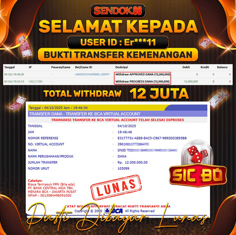 SENDOK88 JEPE! SICBO Rp 12.000.000,- LUNAS!