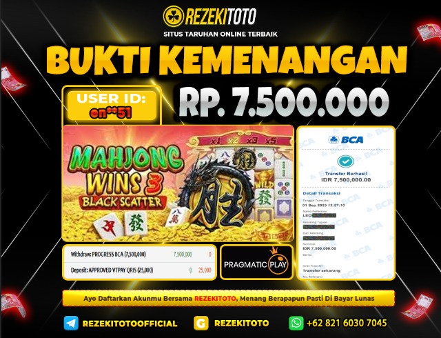 BUKTI KEMENANGAN 1 SEPTEMBER 2025 MAHJONG WINS 3 7 JUTA 