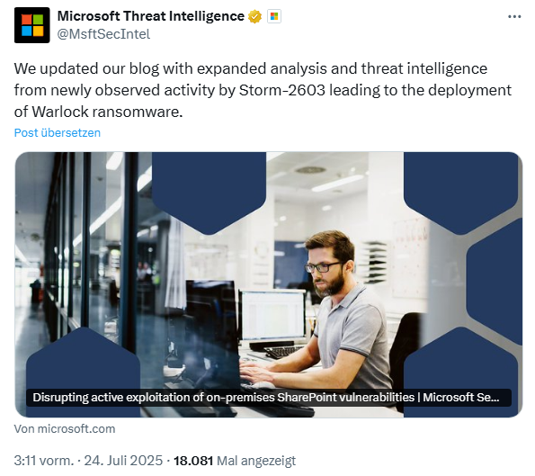Microsoft about WarLock ransomware on SharePoint
