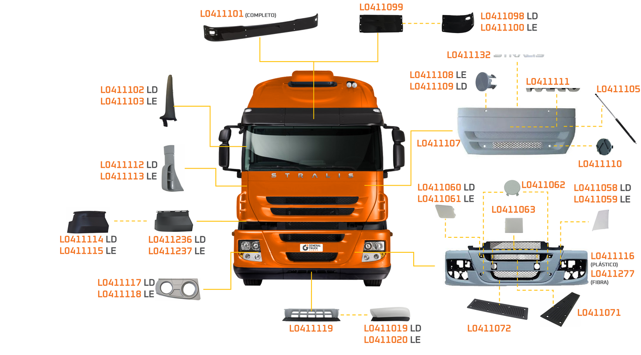 IVECO-STRALIS 2012 A 2018-330, 360, 450S33, 460S36-FPT CURSOR 9, FPT CURSOR 13-ZF16AS2630, ZF16AS2631, ZF16S2280-ACABAMENTO FRONTAL