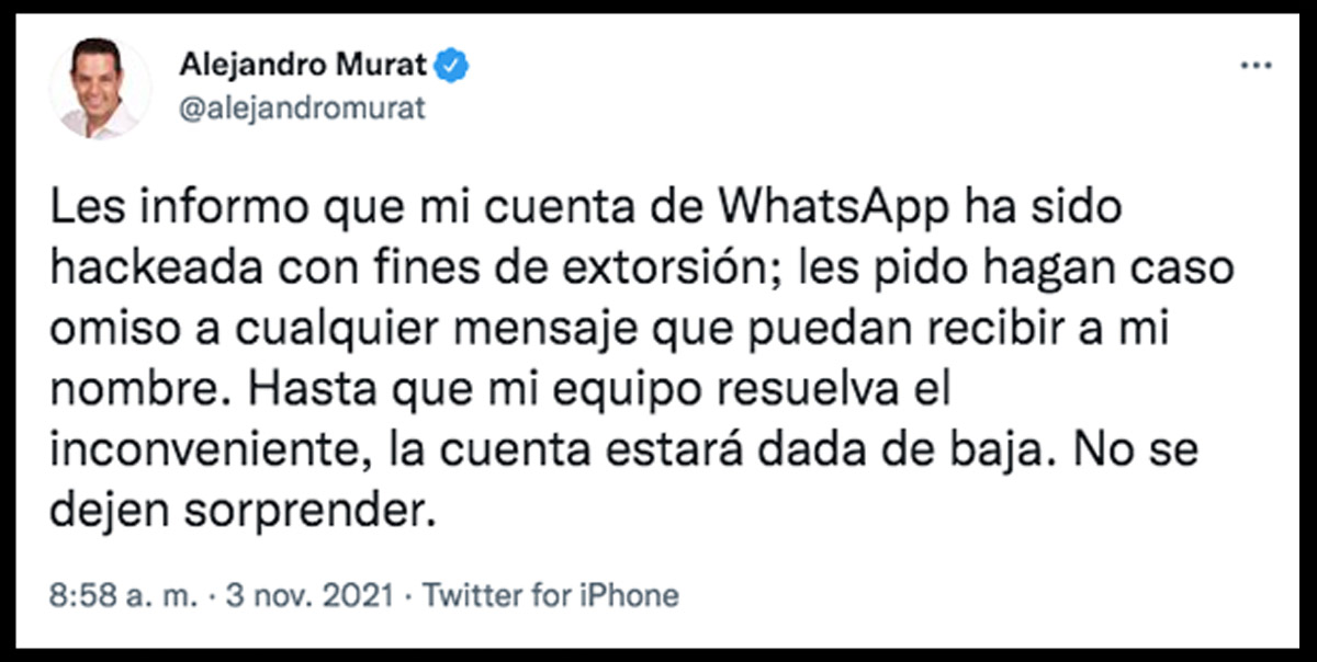 Hackearon el WhatsApp del gobernador de Oaxaca con fines de extorsión