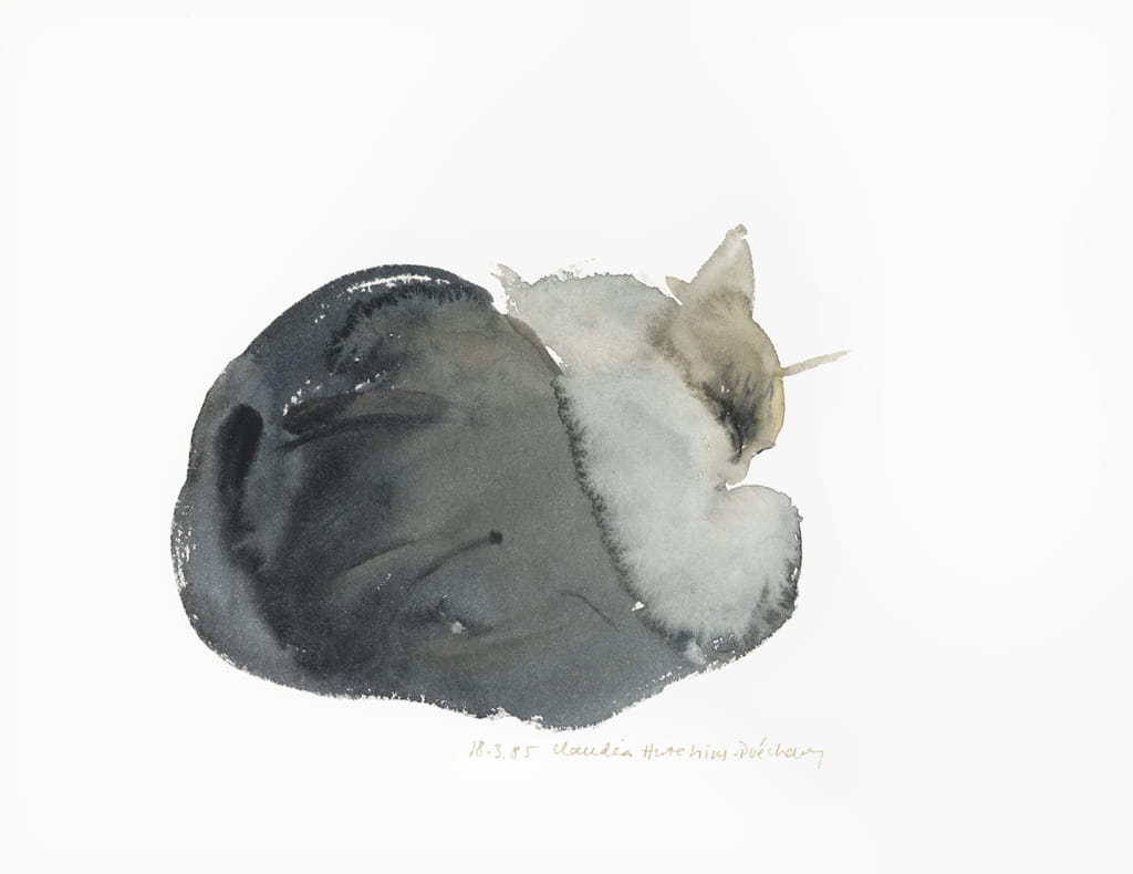 Claudia-Hutchins-Puechavy-Sleeping-cat-1985-watercolour-Meister-Drucke-303803