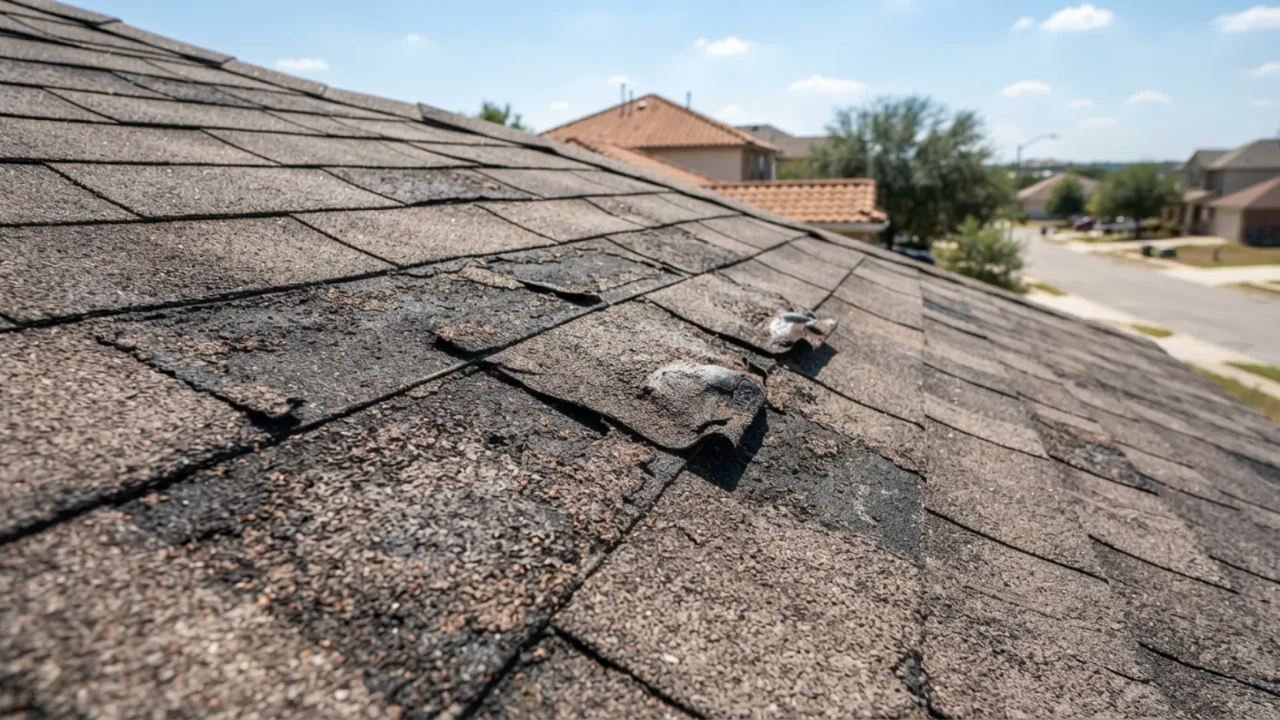 Asphalt shingle granule loss and heat damage San Antonio TX