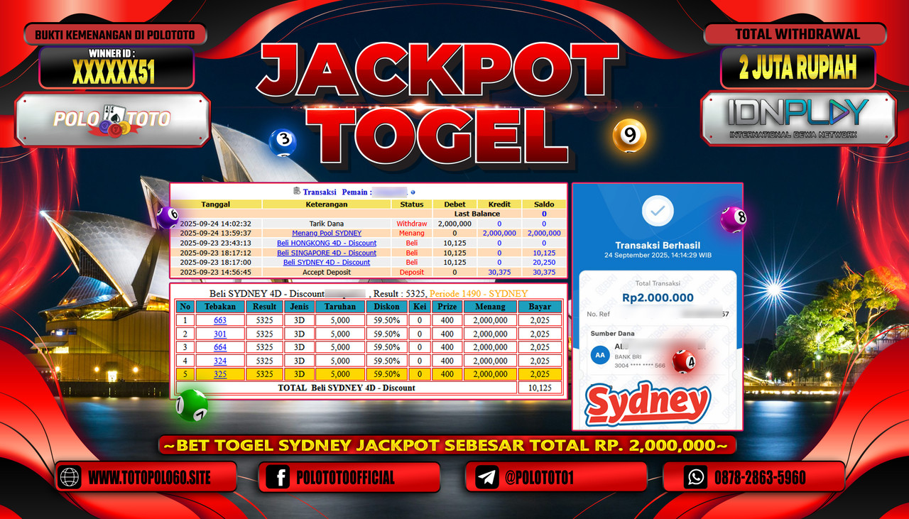 POLOTOTO JACKPOT TOGEL SYDNEY LOTTO Rp.2.000.000,- LUNAS