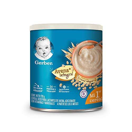 Amazon: Cereales para bebés Gerber Etapa 1 Avena Integral Lata 270g |Envío Gratis Con Prime 
