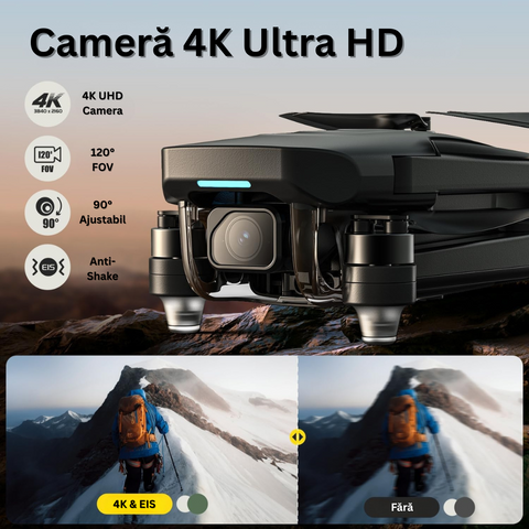 Drona cu Telecomanda HS175, Camera 4K Ultra HD, Senzor CMOS Sony, WiFi 5G, GPS, Stabilizarea Electronica a Imaginii, Retur Automat, Tap-Fly, Autonomie 60 min, Pliabila, Aplicatie Telefon Mobil, Incarcare USB, 2 Baterii Incluse, Geanta de Transport, Negru