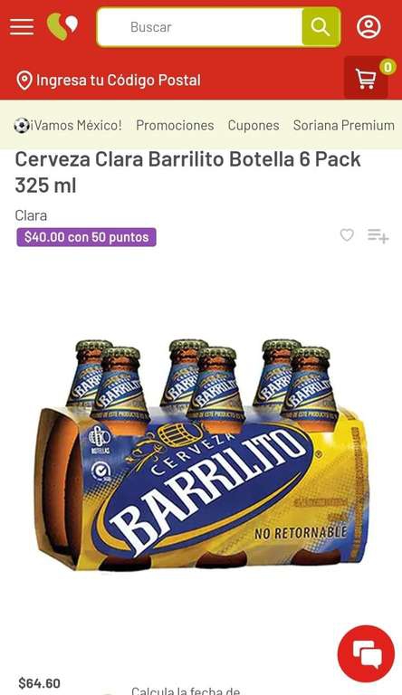 Soriana: Cerveza Clara Barrilito Botella 6 Pack 325 ml a 40 pesos con 50 puntos 
