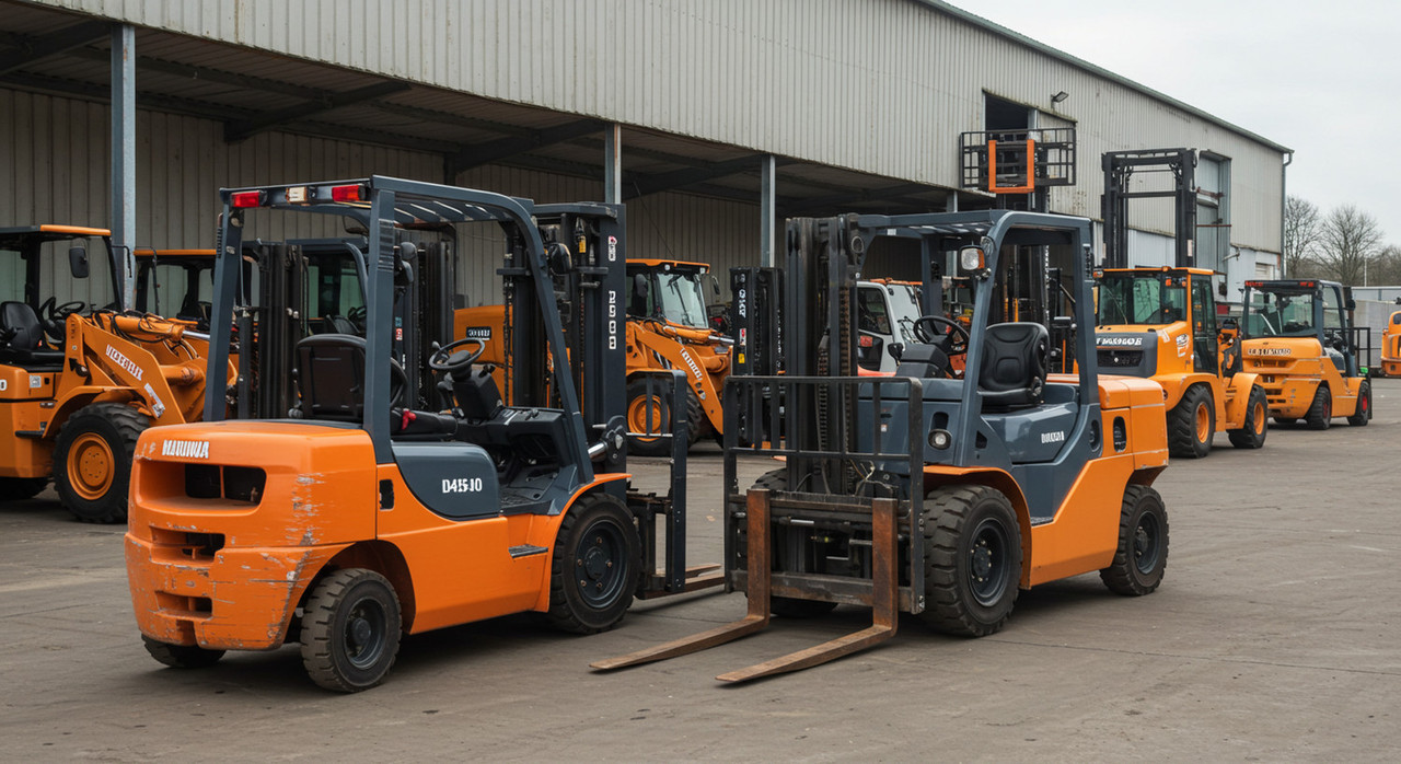 Различные типы погрузчиков на рабочей площадке