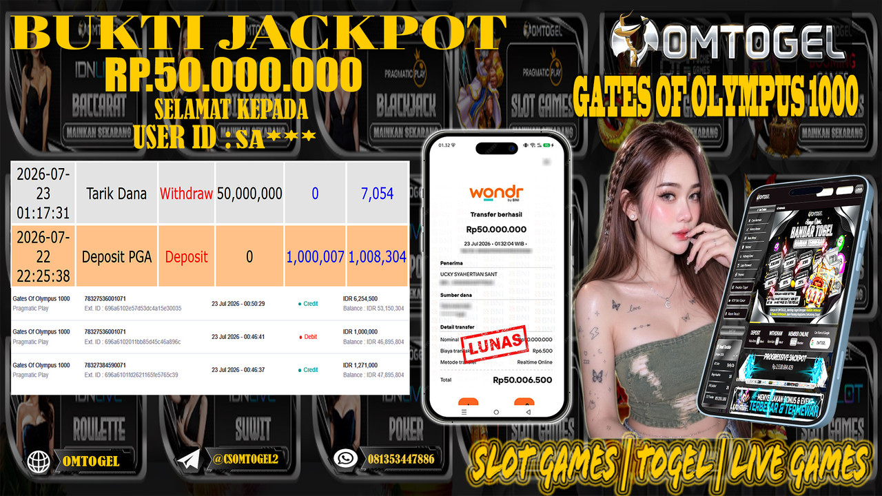 OMTOGEL JACKPOT PRAGMATICPLAY GATES OF OLYMPUS 1000  Rp,50,000,000,- DIBAYAR LUNAS
