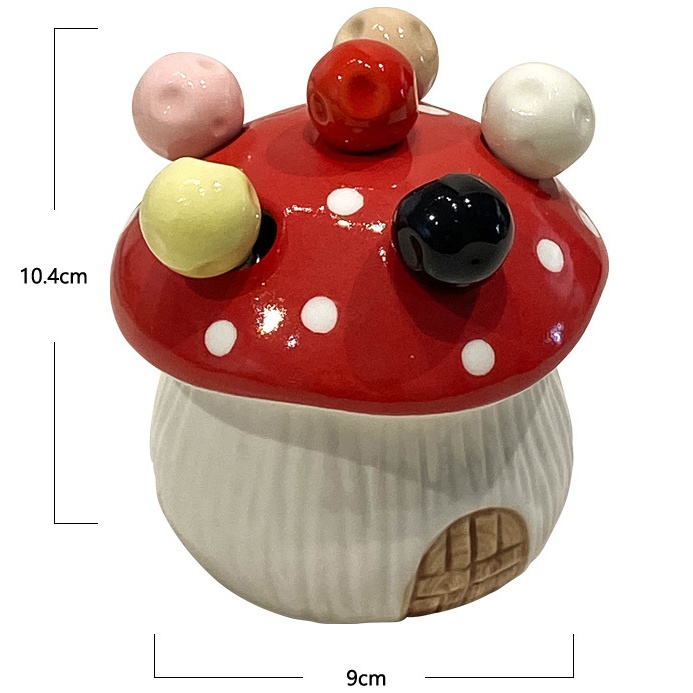 Yellow Cute Cartoon Mushroom Mirror Polished Cutlery Jar with 6-Piece Stainless Steel Fruit Fork Set - Dessert Picks/Appetizer Forks