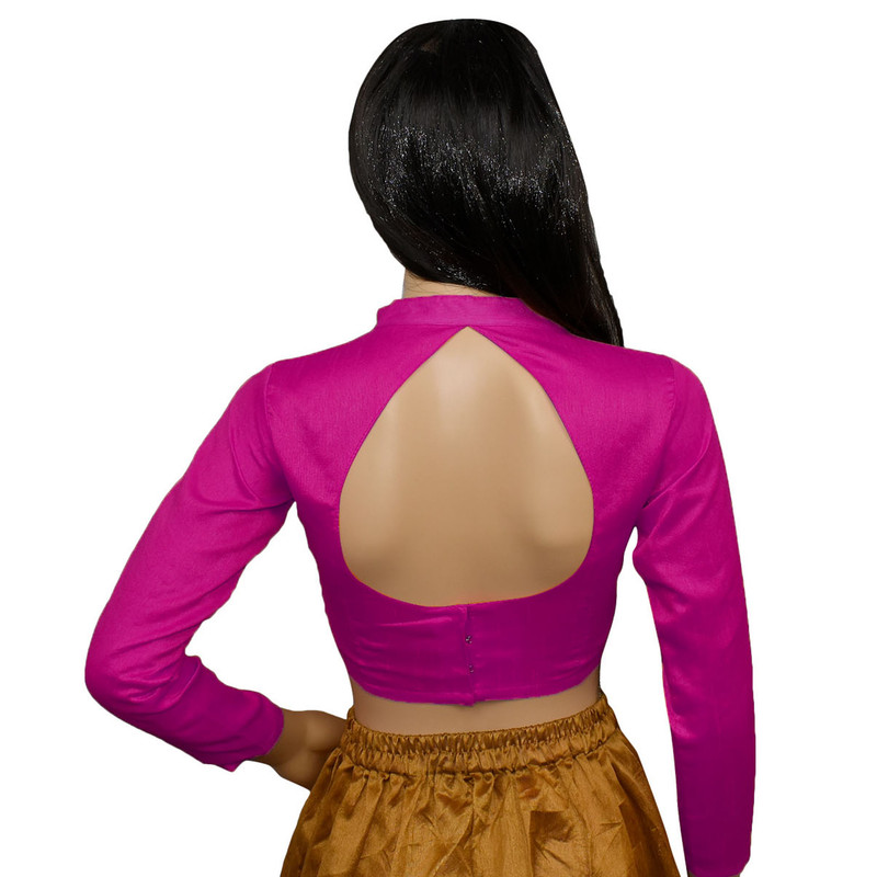 Women's Designer Sari Blouse Dupion Silk Collor Neck Long Sleeve Crop Top Choli - Picture 41 of 82