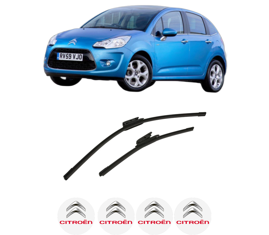 Set stergatoare auto CITROEN C3 II Hatchback Van (SC_) din 2010-2016, pentru parbriz auto, 2 bucati, Bosch Aerotwin, din cauciuc siliconat rezistent, 4 Stickere Auto CITROEN