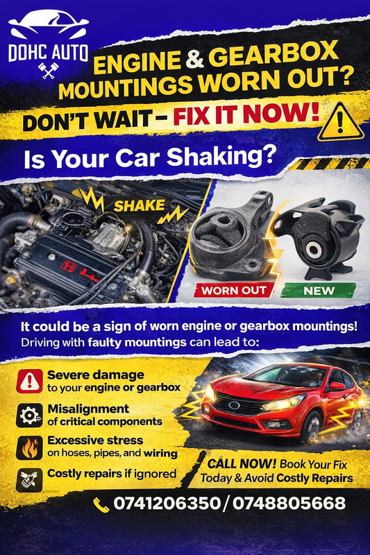 Engine and gearbox mountings replacement in Kenya showing worn out mount vs new mount and car shaking symptoms