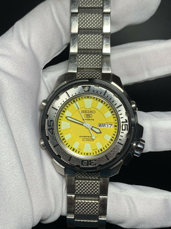Rare Seiko 5 Sports Automatic 7S36 02S0 Divers 200 Yellow Dial | WatchUSeek  Watch Forums