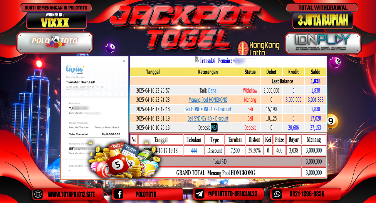 POLOTOTO JACKPOT TOGEL POOL HONGKONG Rp.3.000.000,-