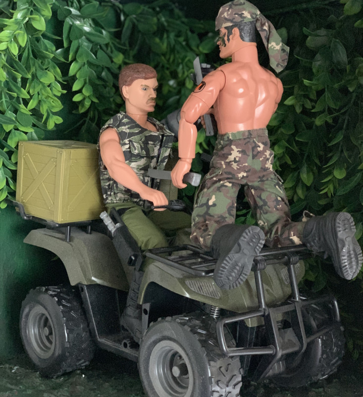 Villain being Attacked by Action Man while going along on his quad bike. C9-E8-DCE5-383-A-4-EAB-91-AA-7024-E32-A4-F0-F