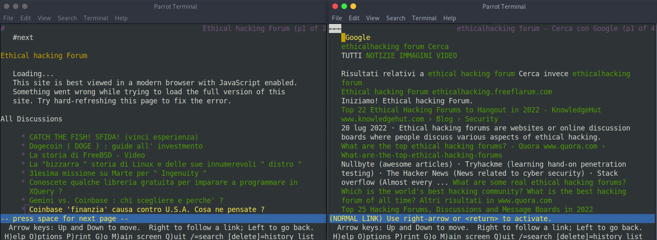 Lynx Linux, web da terminale, esempio