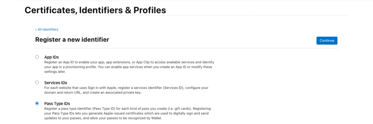 Register New Pass Type ID step 2