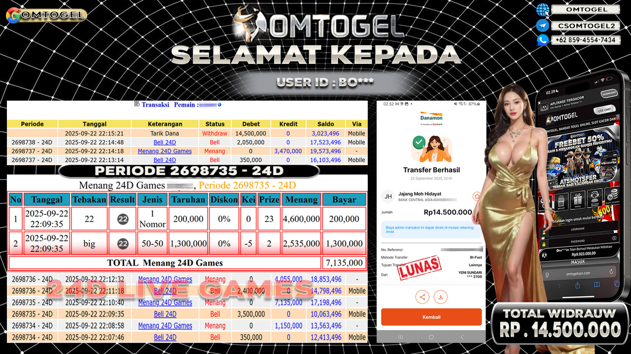 OMTOGEL JACKPOT LIVE GAMES 24D 14 JUTA DI BAYAR LUNAS ,-