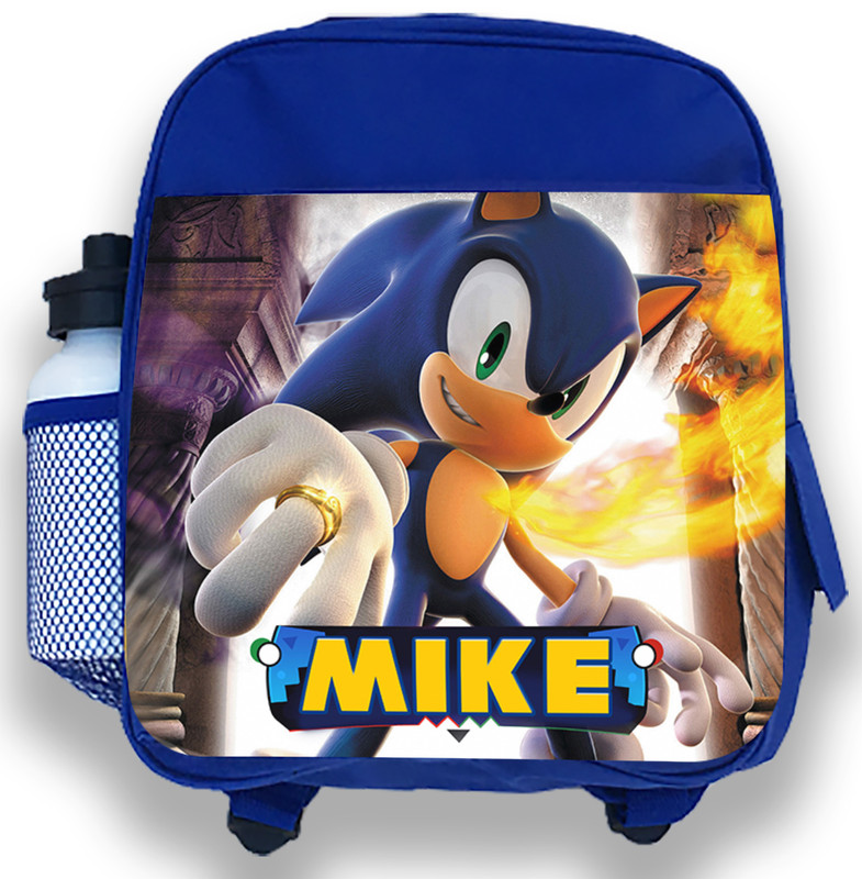Personalised Kids Blue Backpack Any Name Sonic Boys Childrens School Bag Gift 1