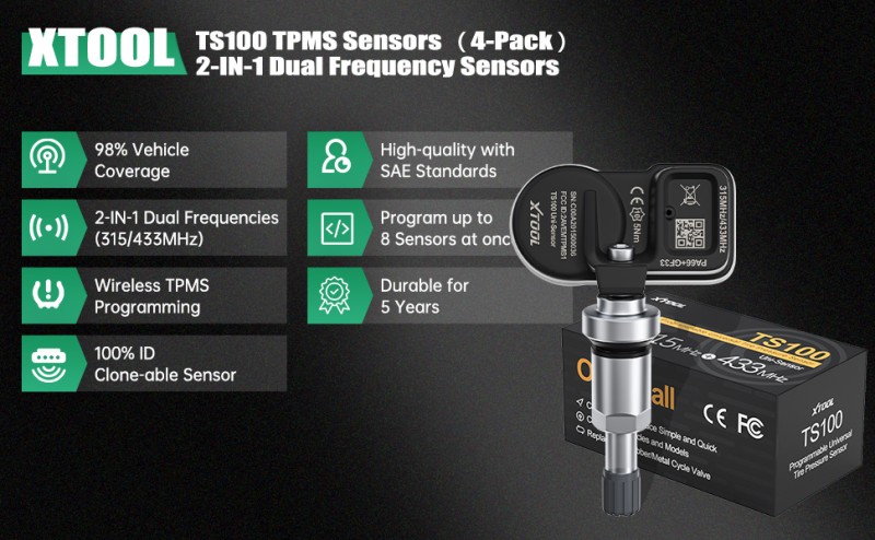 XTOOL TS100 2-in-1 dual frequency programmable universal TPMS sensors