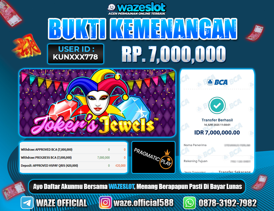 BUKTI KEMENANGAN 16 JUNI 2025 DI GAME JOKER JEWEL'S