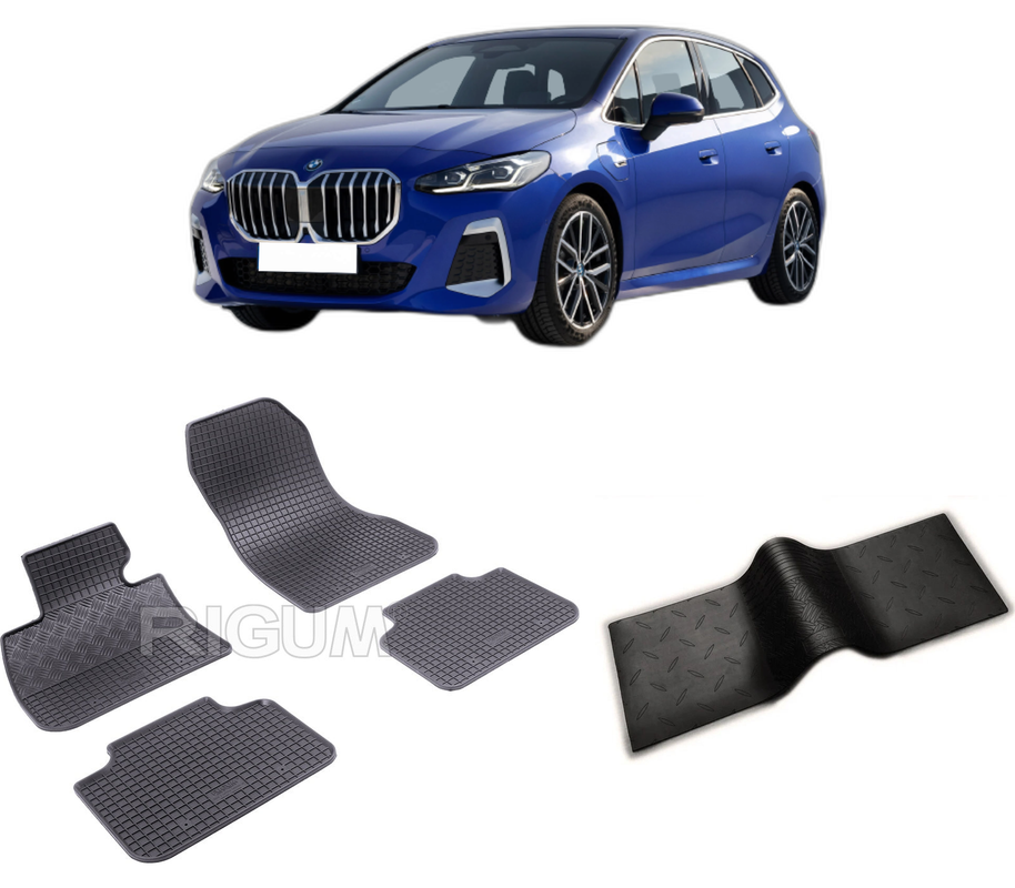 Set covorase auto BMW SERIA 2 U06 din 11.2021-PREZENT, cu covoras tunel median, CAROSERIE VAN, Presuri cauciuc 100%, compatibil cu autoturismul BMW SERIA 2 U06, Rigum