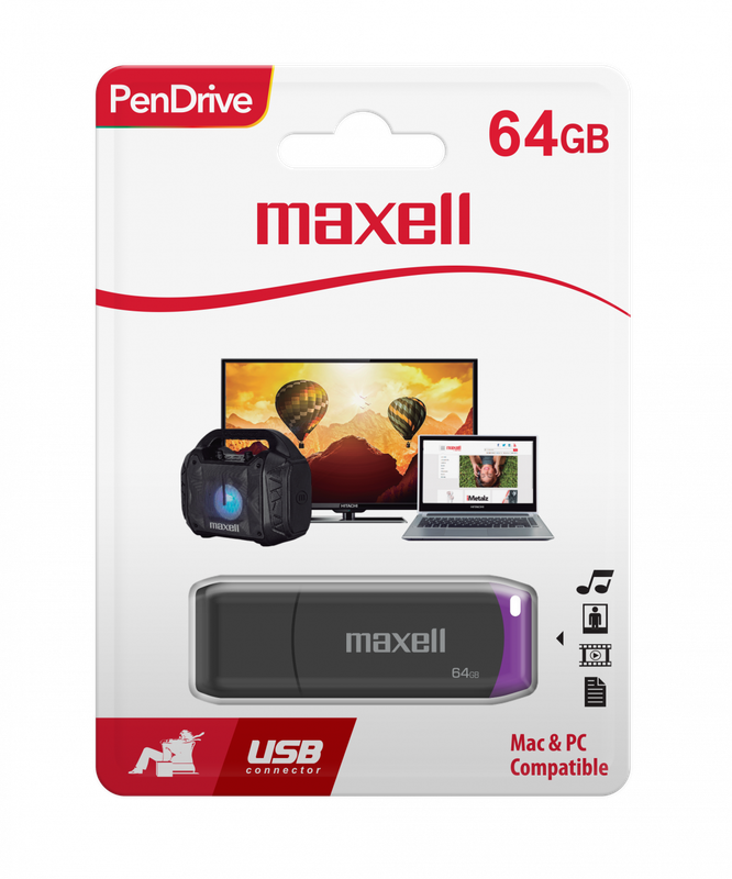 Memoria USB de 64GB de Maxell con doble conector, USB-A y Micro-USB.