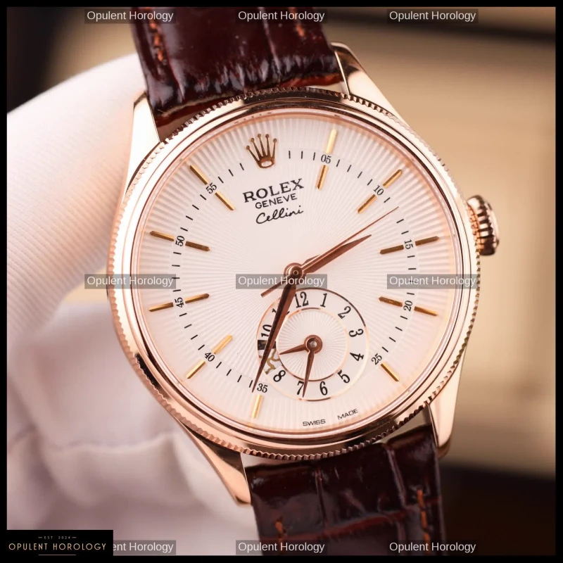 Rolex Cellini Dual Time 50525 White Dial 18K Gold Plated 39mm
