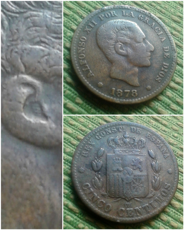 5 Céntimos 1878. Alfonso XII. Pabellón oreja rallado. Polish-20200821-175508245