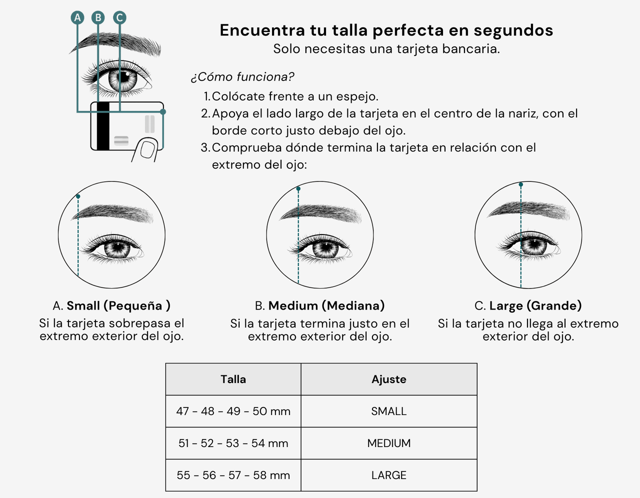 Encuentra tu talla con una tarjeta