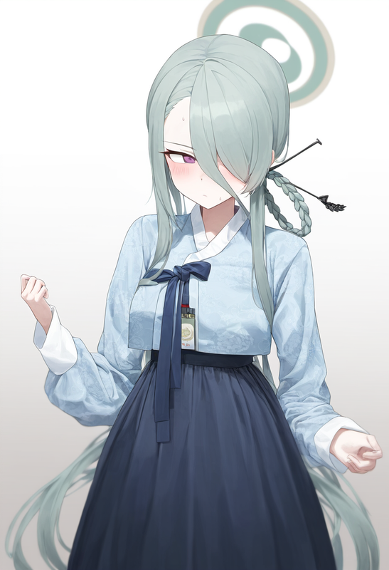 depth of field, 1girl, mina (blue archive), alternate costume, {{{{hanbok}}}}, b s-2521650181