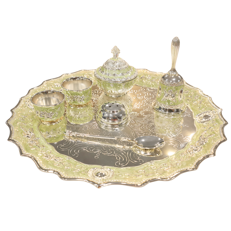 Pooja Thali Set (green & Golden)