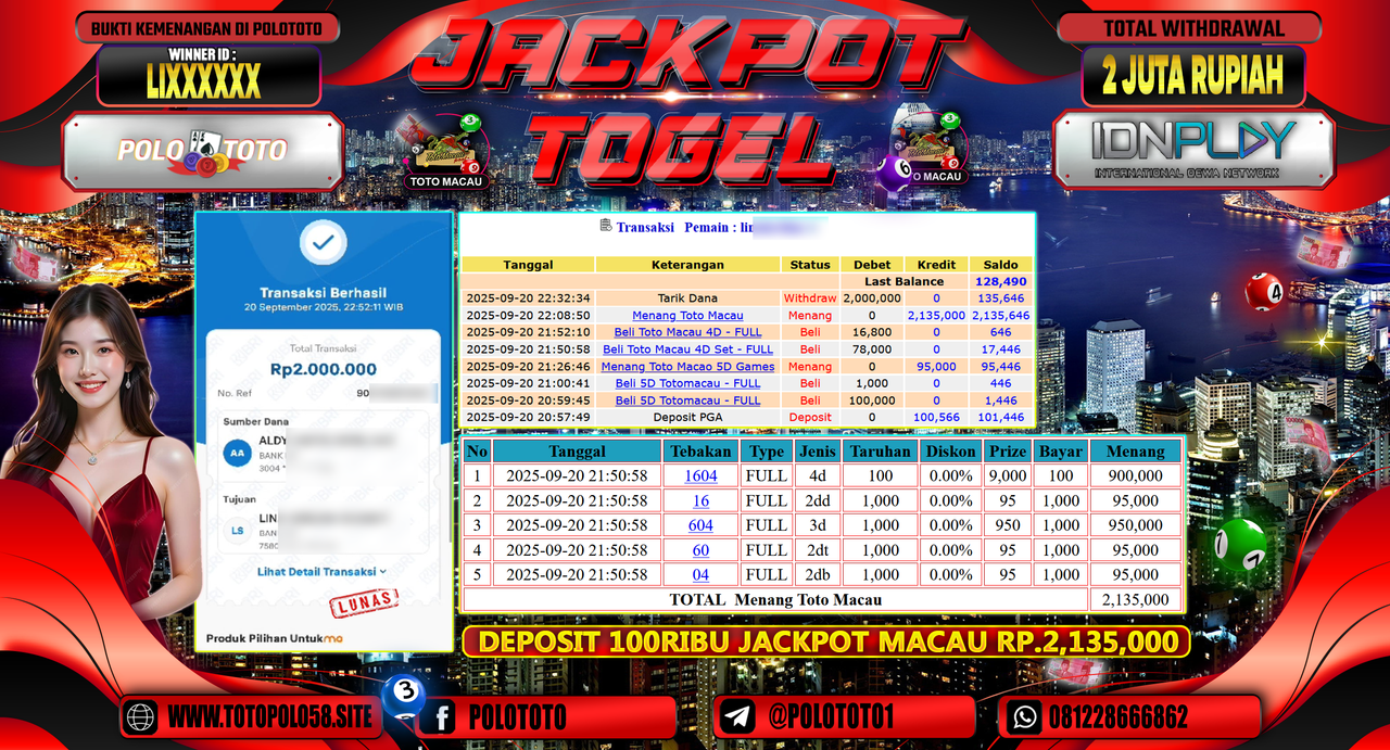 POLOTOTO JACKPOT TOGEL TOTO MACAU Rp.2.000.000,-