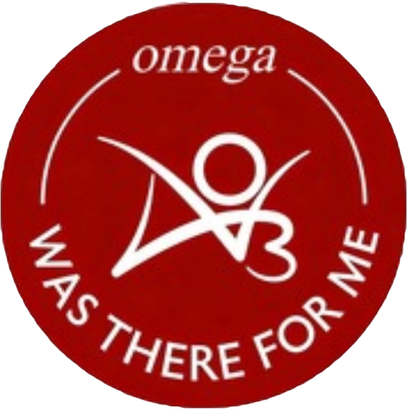 Fan-made circular badge with the words 'omega AO3ee for me, inspired by the badge posted by AO3 in 3 april 2026