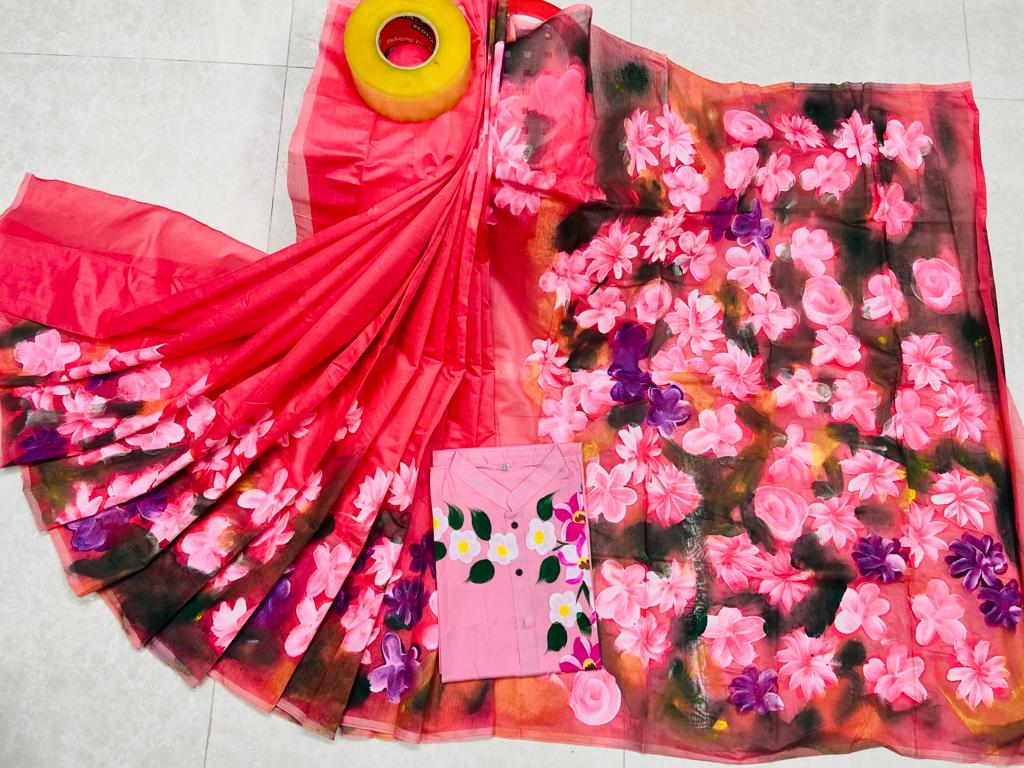 Hand Print Sharee Panjabi Couple Set