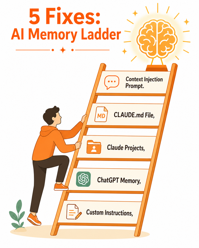 5 fixes for AI forgets project background new chat — memory ladder diagram